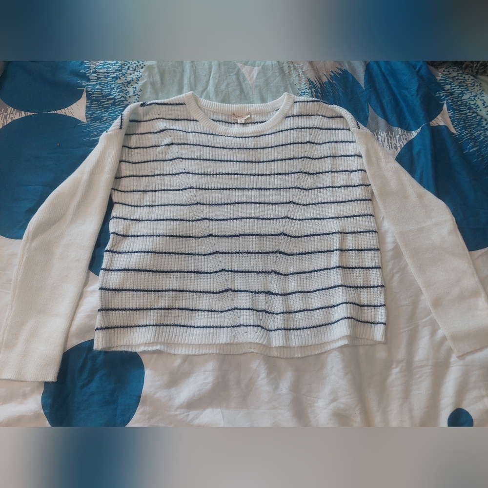 Hem & Thread Crew Sweater Large Blue And White